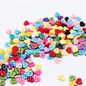 Tiny Heart Button, Mixed Color Colorful, Heart-shape, Mini Extra Small Size, For Sewing Doll Cloth Dress, DIY Craft, Two Holes, 6mm,0.24inch image 4