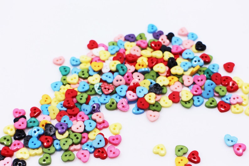 Tiny Heart Button, Mixed Color Colorful, Heart-shape, Mini Extra Small Size, For Sewing Doll Cloth Dress, DIY Craft, Two Holes, 6mm,0.24inch image 4