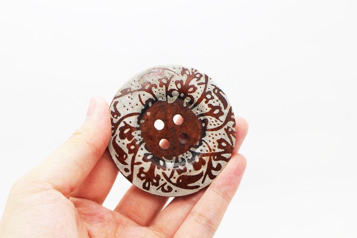 Extra Large Ethnic Pattern Wooden Button, 60mm, 2.36inch, Bohemian BOHO ...