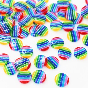 Rainbow Striped Button, Blue Yellow Red Colors, Semi-transparent, Two Holes, Decorative, For Shirt Blouse, 12mm, Retro Style, Raised Edge image 1