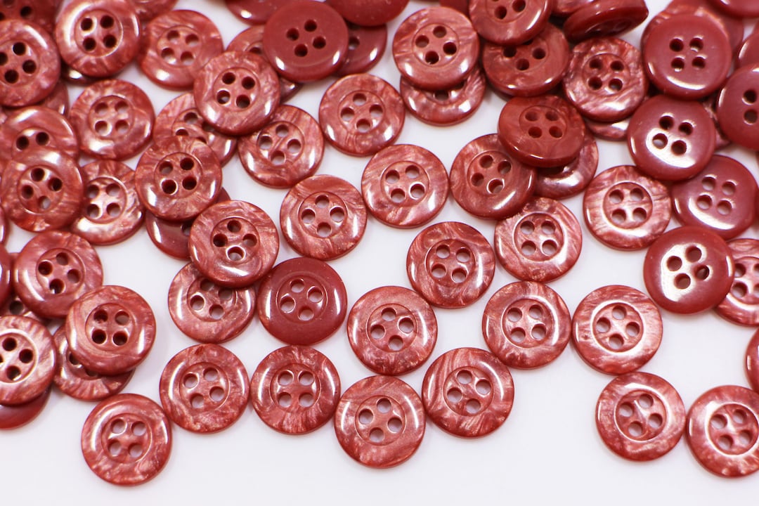 Red Shell Button Dark Red Button, Shell Looking, Burgundy Red Color, Four Holes, Made of ...