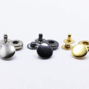 Silver, Gold, Dark Silver Color Metal Black Snap Buttons, Press Stud, Snaps Popper, Round Snap Fastener, Upholstery Buttons, Model 633, 13mm