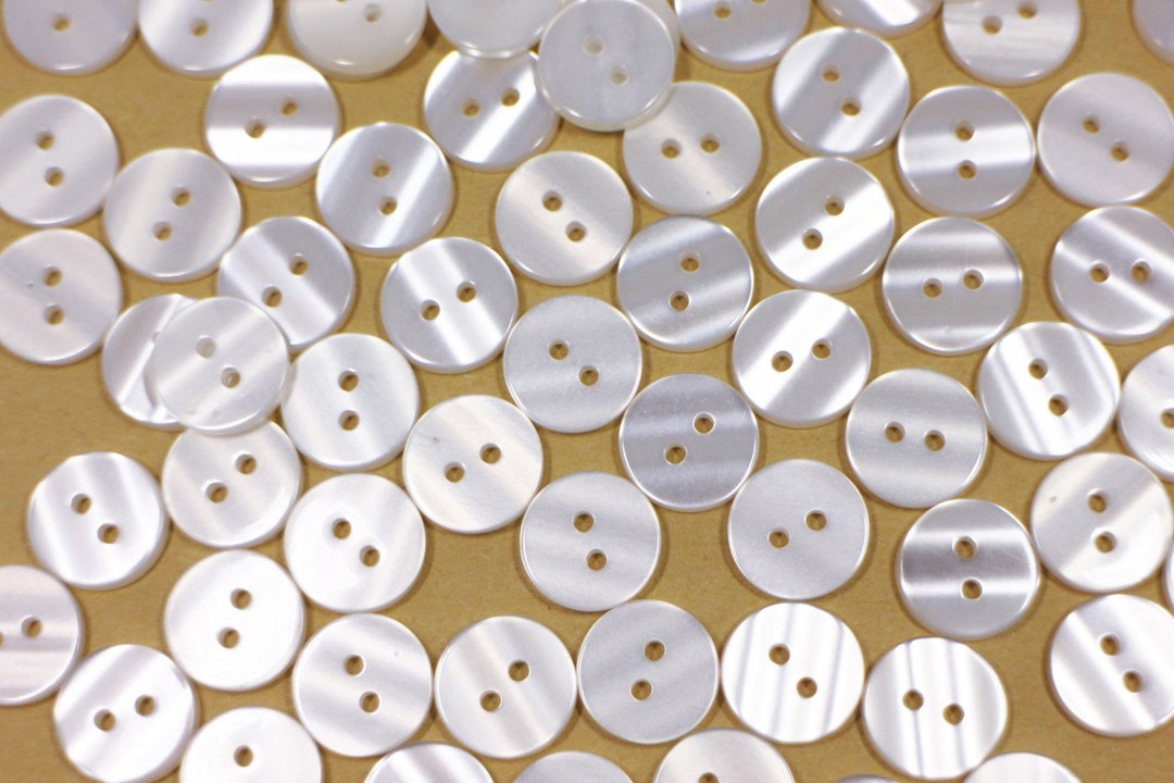 50 Shiny White Button, Two Holes, Shell-looking, for Sewing Pajama ...