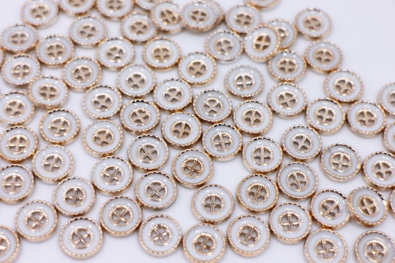 11.5mm White and gold dress shirt buttons