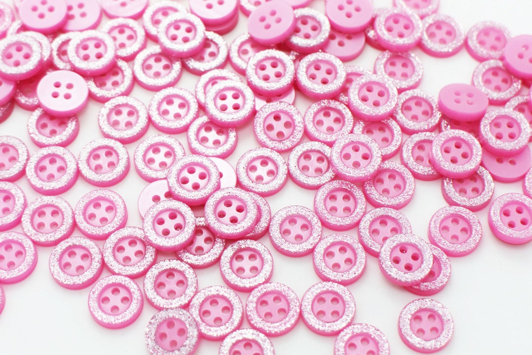 Pink Glitter Shimmer Button, Four Holes, Raised Edge, Small Size, Round ...