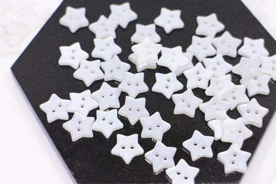 White Star Buttons, Star Shaped, Shiny, Two Holes, for Sewing Children  Dress Cardigan, 11mm, 0.43inch, Semi-transparent, Irregular Special 