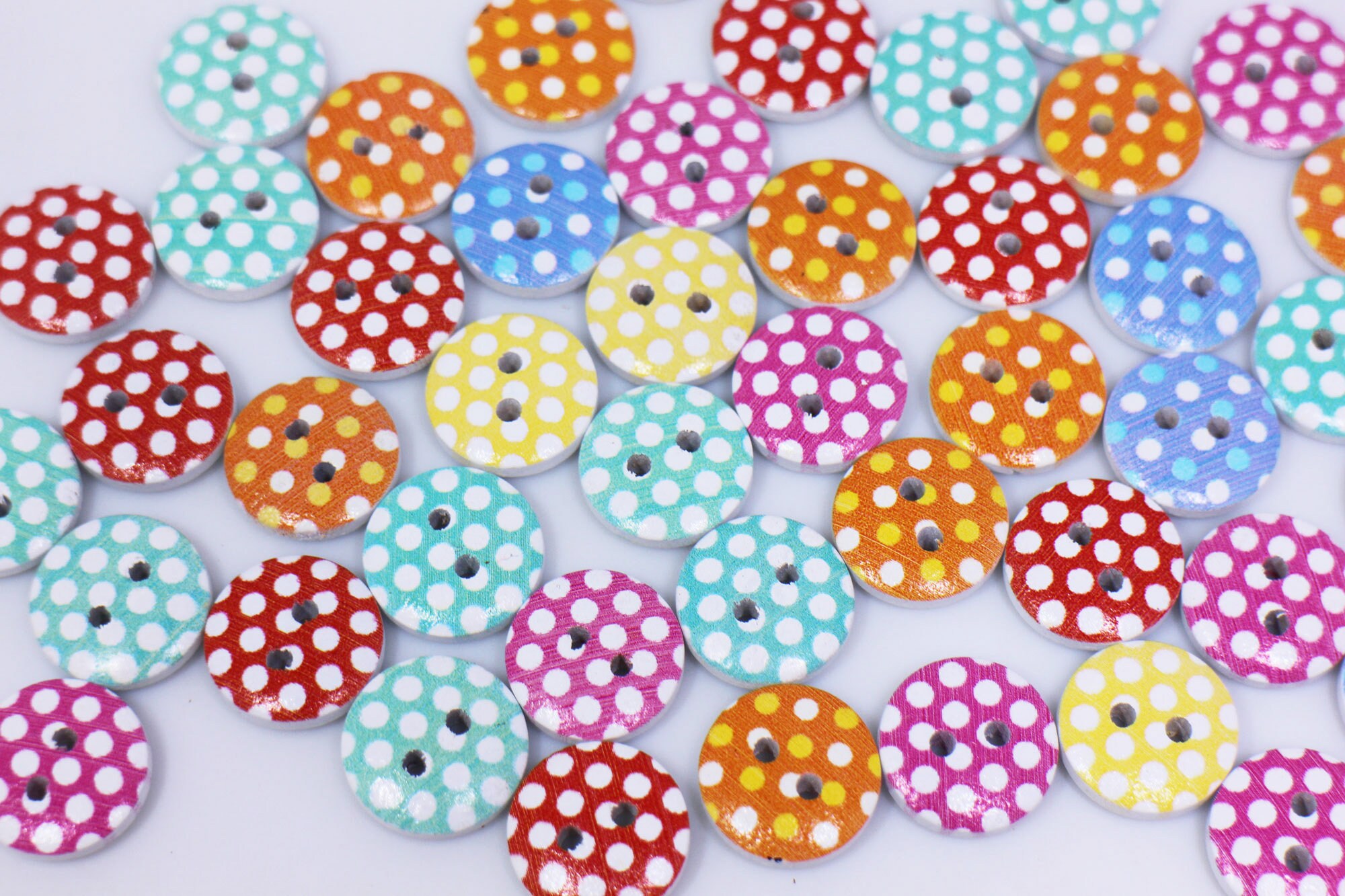 Polka Dot Buttons, Colorful Retro Style, Natural Wooden Material, Mixed ...