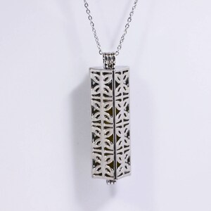 Geometric Essential Oils Diffuse Necklace, Long Rectangular Essential Oil Case Pendant Necklaces,Silver Necklaces,s925 Silver,Perfume Locket
