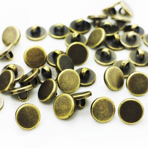 Antique Bronze Color Shank Buttons, Flat Top, Vintage Style, Back Hole, 11mm, Made of ABS Plastic, Retro Style, Cool Rustic