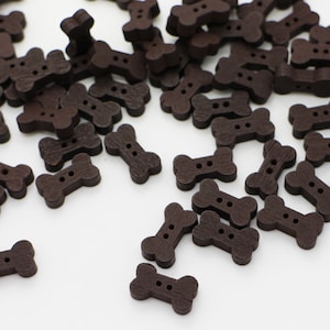 Dog Bone Wooden Button, Dark Brown Color, 2 Holes, Special Shaped, Unique Cute Fun, For Animal Dog Lover DIY Craft Decoration, Small Size