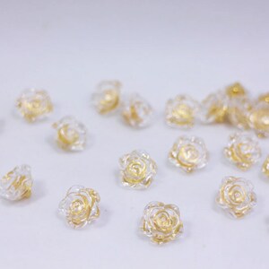 Clear Flower Buttons, Rose Floral Shaped, Clear and Gold Color, For Sewing Cardigan Wedding Dress Blouse,12.5mm, Elegant Romantic Classy DIY image 3