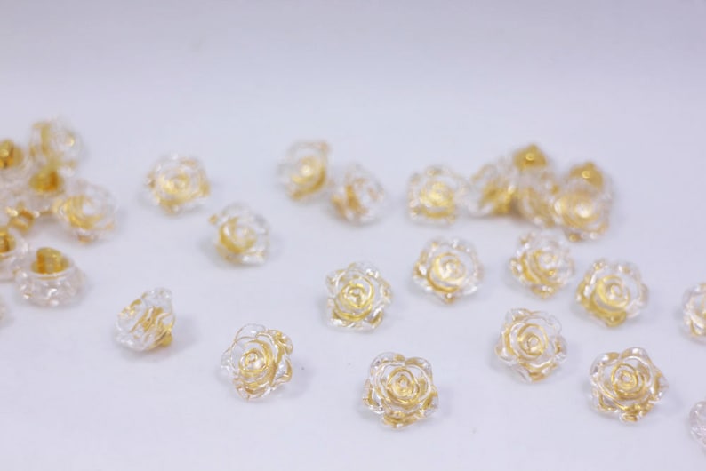 Clear Flower Buttons, Rose Floral Shaped, Clear and Gold Color, For Sewing Cardigan Wedding Dress Blouse,12.5mm, Elegant Romantic Classy DIY image 3
