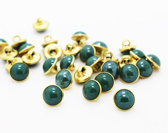 Dark Green Shank Buttons, Gold Color Edge, For Sewing Cardigan Shirt Blouse, Elegant Classy, 10mm, 0.4inch, Vintage Style, Mushroom Shape