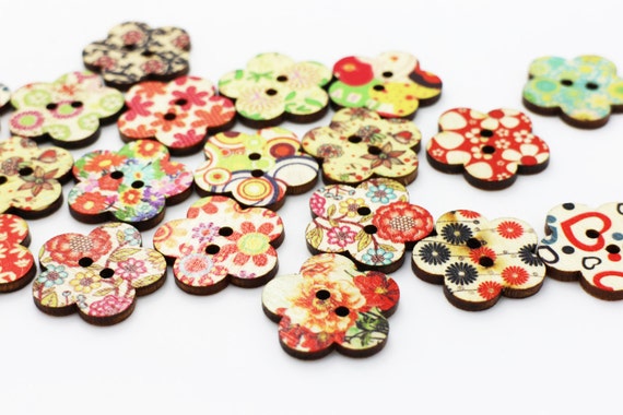 50pcs/lot Mixed Fan shape Natural Wooden Buttons 2 Holes Scrapbook