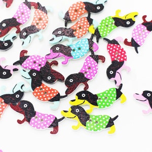Dog Wooden Button, Children Button, Wood Buttons, Baby Button, Two Holes Button, Cartoon Polka Dot Dogs Button, Animal Button, 35mm