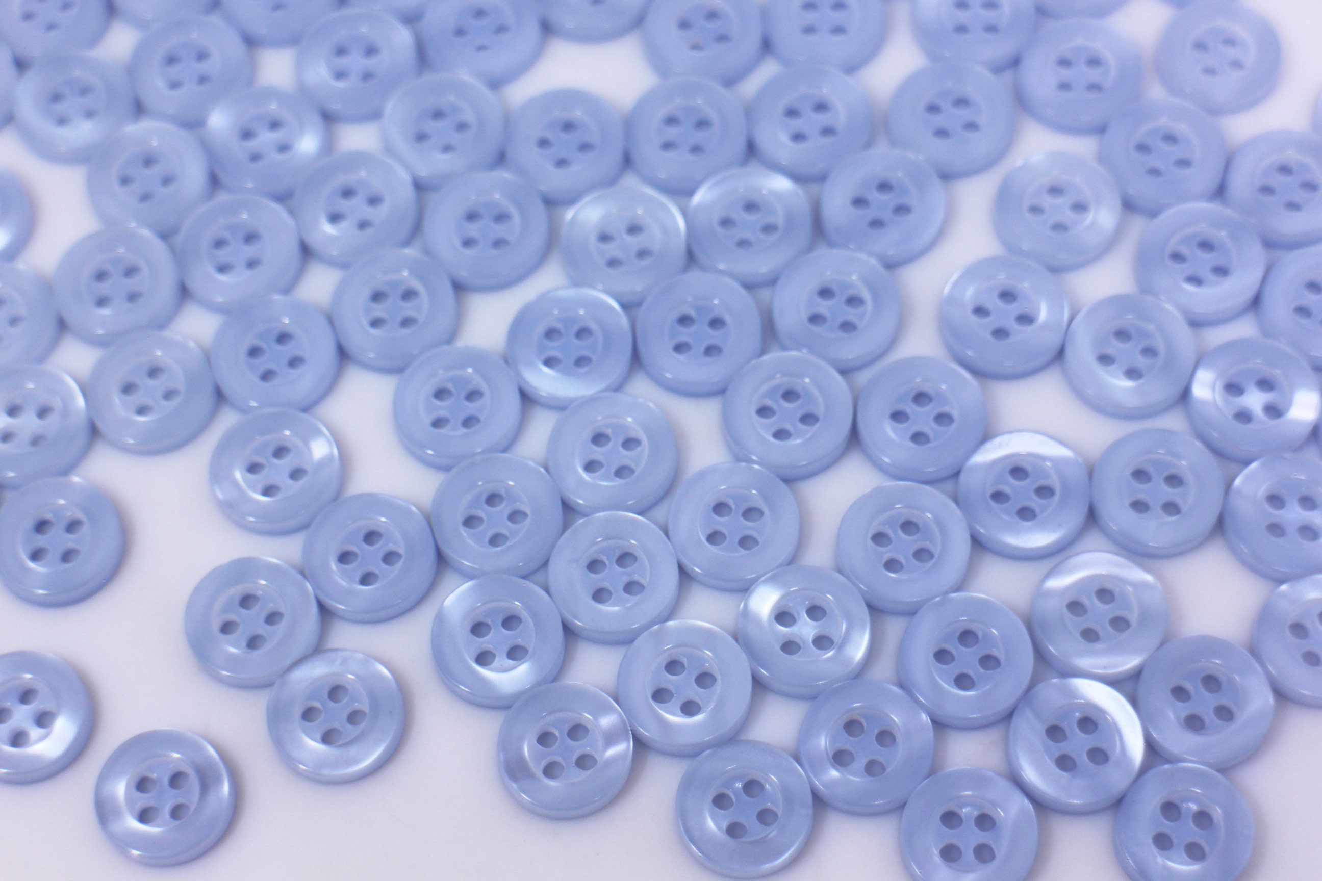 Light Blue Buttons, Pastel Blue Color, Raised Wide Edge, Four Holes ...