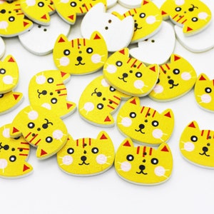 Gelbe Katze Holzknopf, Kinderknopf, Babyknopf, Tierholzknöpfe, Katzenknopf, Cartoonknopf, 25mm