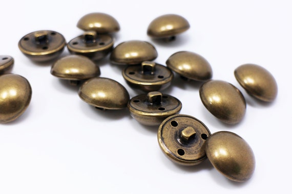 Antique Bronze Color Metal Shank Button, Mushroom Round Shape, for