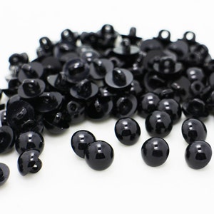 Black Eyes Shank Buttons, Toy Doll Eyes Bead, Animal Eyes, DIY Bead, For Blouse Shirt, 8mm, 0.3inch, Mushroom Shape, Half Circle, Back Hole