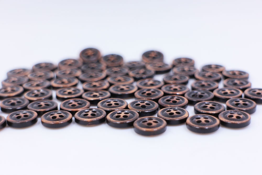 Dark Brown Wooden Buttons, Raised Edge, Rustic Style, Natural Wood ...