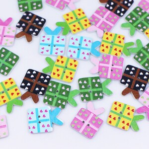 Geschenkbox Holzknöpfe, Bunte Spaß, Für Dekoration Urlaub Weihnachten Jahreszeiten, Flach Große Größe, Zwei Löcher, 22mm, Rosa Gelb Grün Blau Weiß