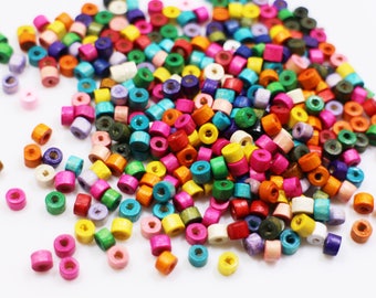 100 Mini Mixed Color Wooden Tube Bead, Tiny Extra Small Size, Bohemian BOHO Style, Accessories DIY Craft Material, Mixed Lots, 4mm, 100pcs