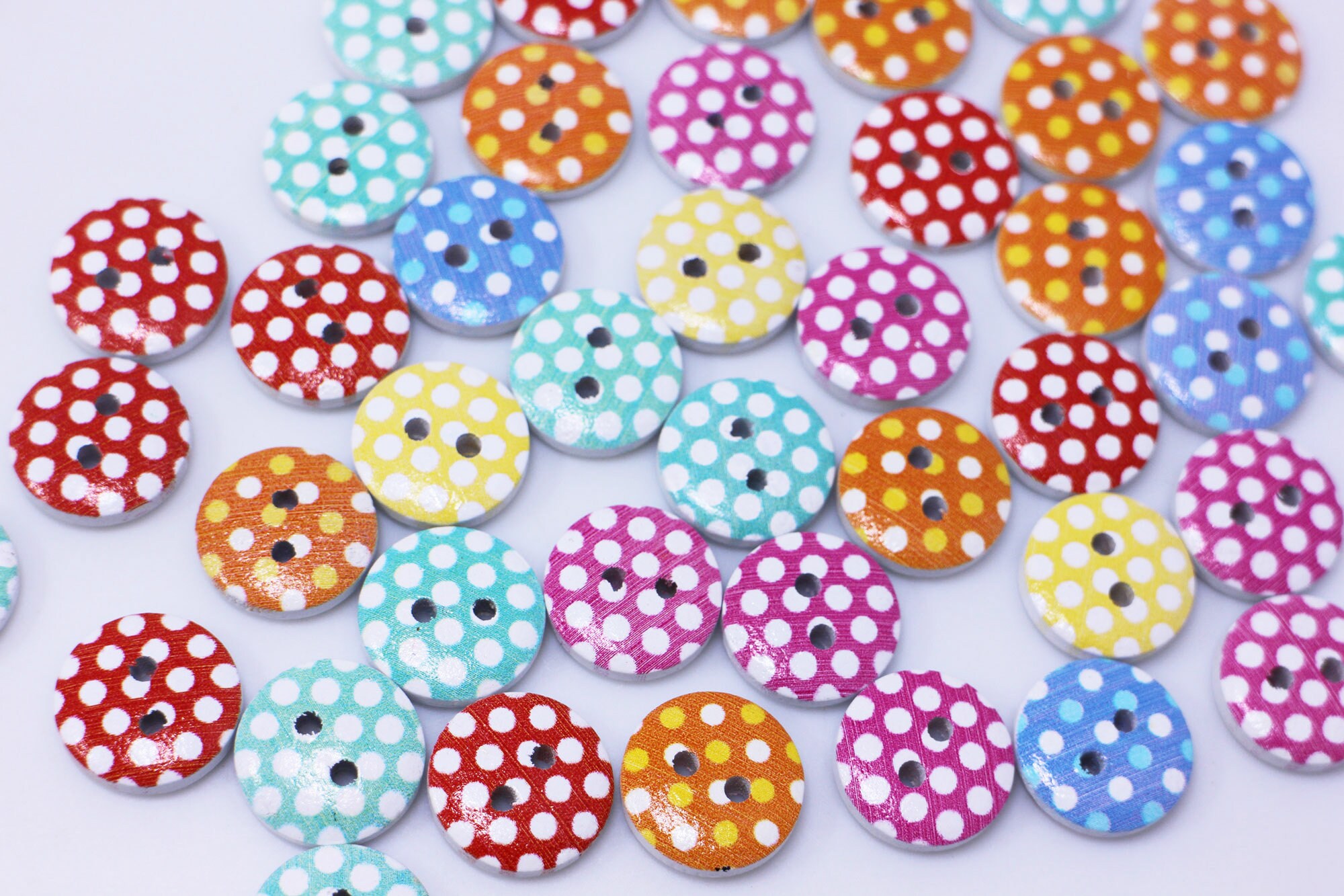 Polka Dot Buttons, Colorful Retro Style, Natural Wooden Material, Mixed ...