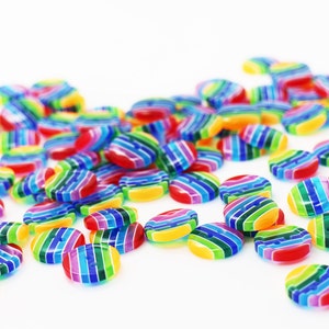 Rainbow Striped Button, Blue Yellow Red Colors, Semi-transparent, Two Holes, Decorative, For Shirt Blouse, 12mm, Retro Style, Raised Edge image 2