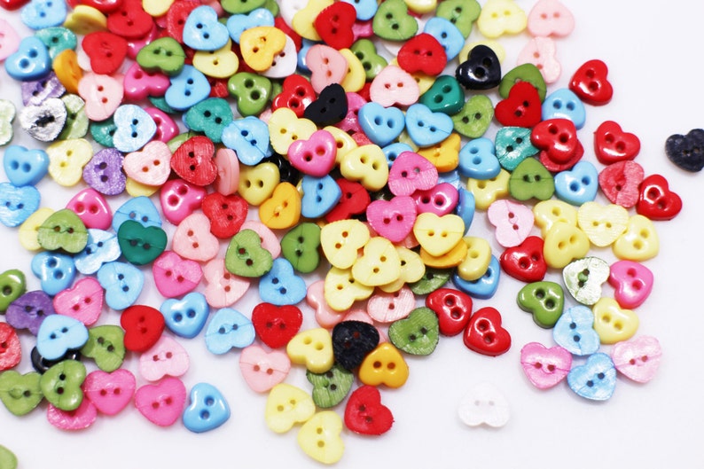 Tiny Heart Button, Mixed Color Colorful, Heart-shape, Mini Extra Small Size, For Sewing Doll Cloth Dress, DIY Craft, Two Holes, 6mm,0.24inch image 1