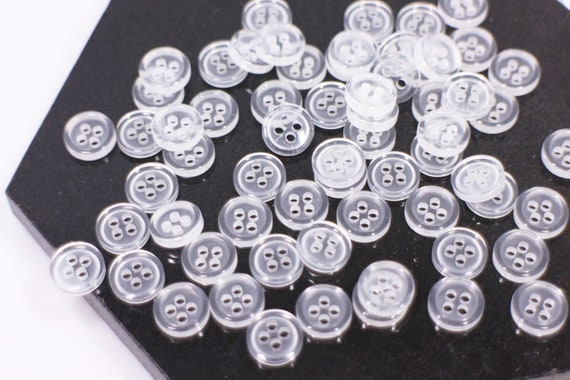 Clear Buttons, 50 Pieces, Transparent, Four Holes, Raised Edge, for Sewing  Shirt Blouse, Various Size, Small to Medium, 9mm, 11.5mm, 15mm 