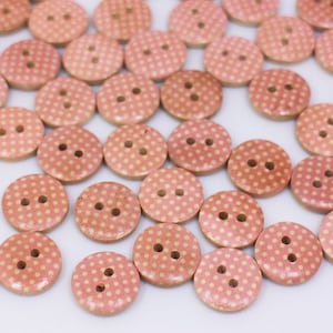 Pink Polka Dot Wooden Button, Dot Pattern, Natural Wood Material, Pink ...