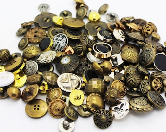 100 Vintage Style Mix Buttons, Assorted Mixed Lots, Shank, For Sewing Coat Jacket, Silver Bronze Golden Color, Retro Style, Plastic Made