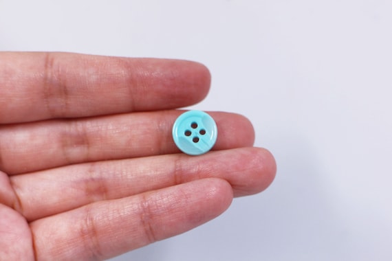 Teal Blue Buttons, size 14mm, round, flat back, 2 hole