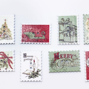 Vintage Style Christmas Stamp Wood Button, X'mas Holiday Wooden Buttons, Green Buttons, Rectangular Button,Santa Claus, Reindeer, Decoration