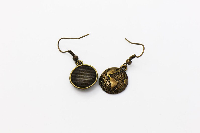 Jewelries Set Miniature,Retro Style Necklace Antique Bronze Charm Earth Necklace Bronze Planet Earrings Earth Earth Dangling Earrings