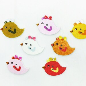 Huhn Holzknopf, Cartoon Vogel Form, Tier Thema, 2 Löcher, Für Kind DIY Handwerk Handgemacht Dekorativ, Groß Flach, Orange, Weiß, 29mm