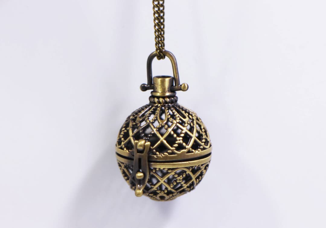 Rope Pattern Essential Oil Case Necklace, Ball Shape, Antique Bronze ...