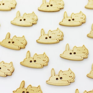 Katze Holzknopf, Tierform, Natürliche Holzfarbe, 2 Löcher, Niedlich Spaß Spezial, Für Kinder DIY Basteln Dekorativ Handgemacht, 25 mm, 1 Zoll