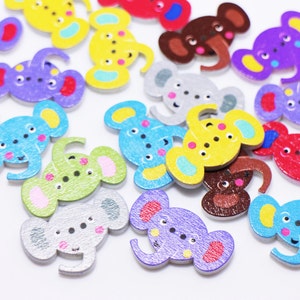 Elefant Holzknopf, Tierform, Für Kinder Kinder Handgemacht Dekorativ, Cartoon Zoo Party DIY Handwerk, 2 Löcher, Flache Form, 30mm