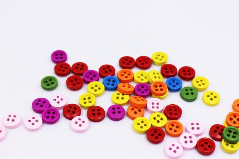Mini Colorful Wooden Button, Extra Small Tiny Size, Four Holes, Rainbow ...