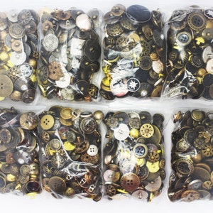 100 Vintage Style Mix Buttons, Assorted Mixed Lots, Shank, For Sewing Coat Jacket, Silver Bronze Golden Color, Retro Style, Plastic Made image 4