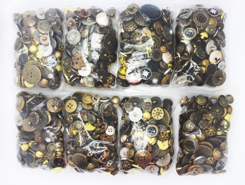 100 Vintage Style Mix Buttons, Assorted Mixed Lots, Shank, For Sewing Coat Jacket, Silver Bronze Golden Color, Retro Style, Plastic Made image 4