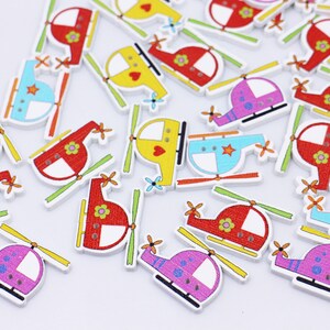 Hubschrauber Holzknöpfe, Gemischte Farben, Bunte Cartoon, Flache Größe, Zwei Löcher, 30mm, Für Jungen Basteln DIY, Spezielle Form, Rot Lila Gelb