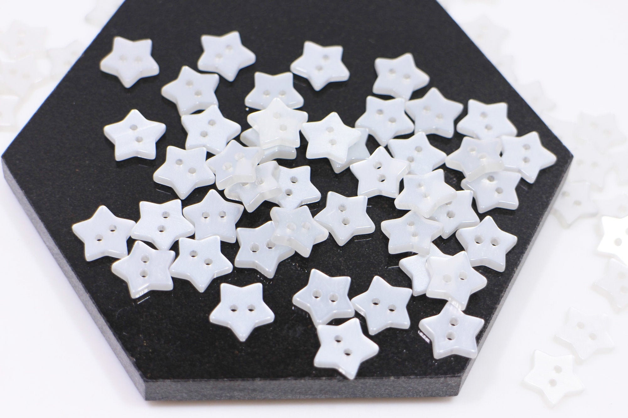 White Star Buttons Star Shaped Shiny Two Holes for Sewing