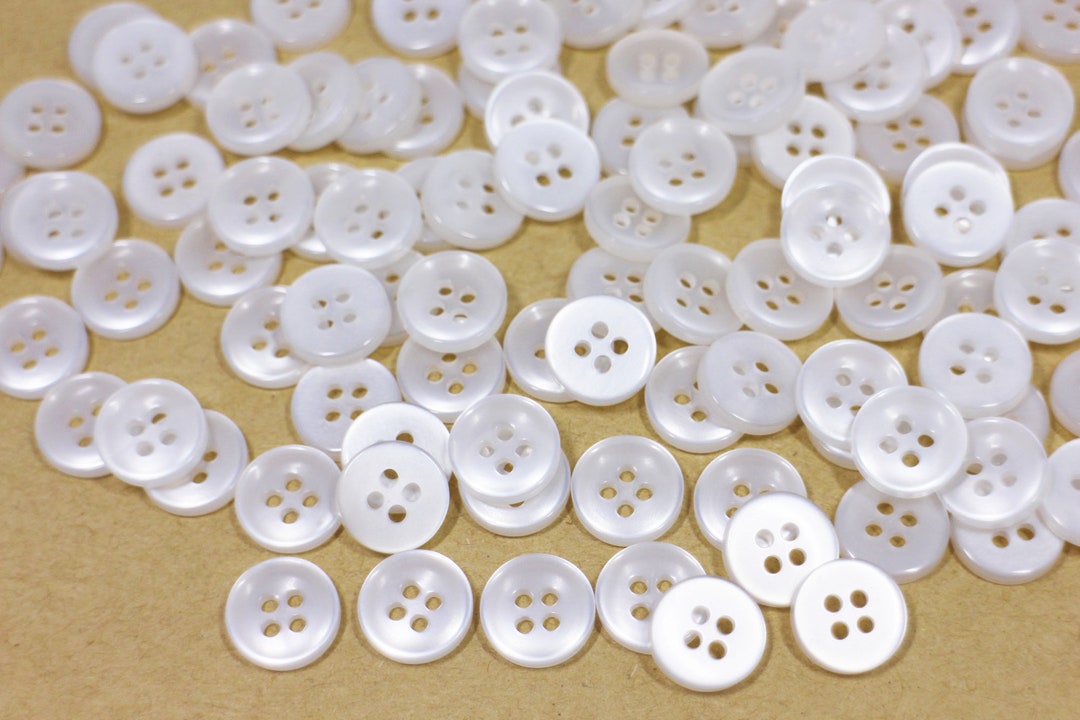 White Bowl Shaped Buttons, 50pcs, , Four Holes, Raised Edge, for Sewing ...