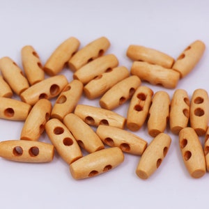 Petit bouton basculant en bois beige, minuscule, deux trous, pour enfant, trench d'hiver en tissu pour poupée, 20 mm, 0,78 pouce, long, bout plat