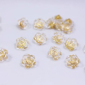 Clear Flower Buttons, Rose Floral Shaped, Clear and Gold Color, For Sewing Cardigan Wedding Dress Blouse,12.5mm, Elegant Romantic Classy DIY image 4
