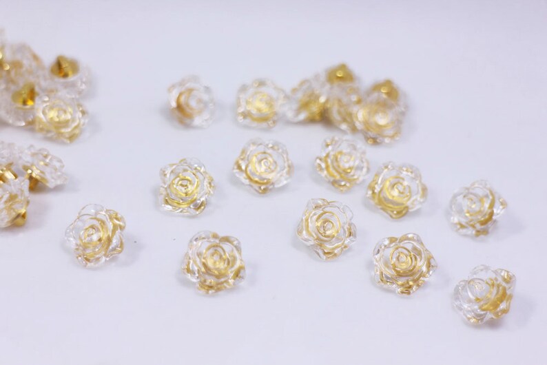 Clear Flower Buttons, Rose Floral Shaped, Clear and Gold Color, For Sewing Cardigan Wedding Dress Blouse,12.5mm, Elegant Romantic Classy DIY image 4