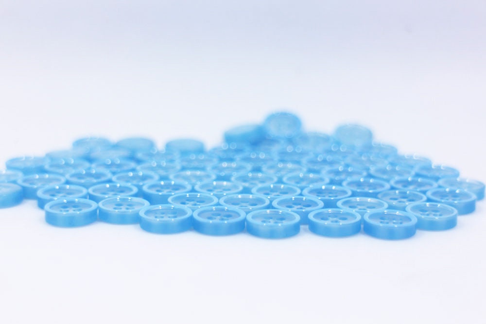 Light Blue Edge Buttons, Clear Transparent Center, Small Size, Pastel ...