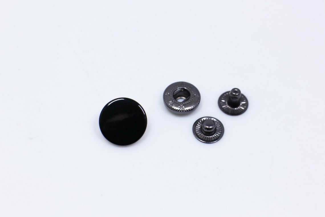 Glossy Black Metal Snap Buttons Round Black Snaps Press Etsy